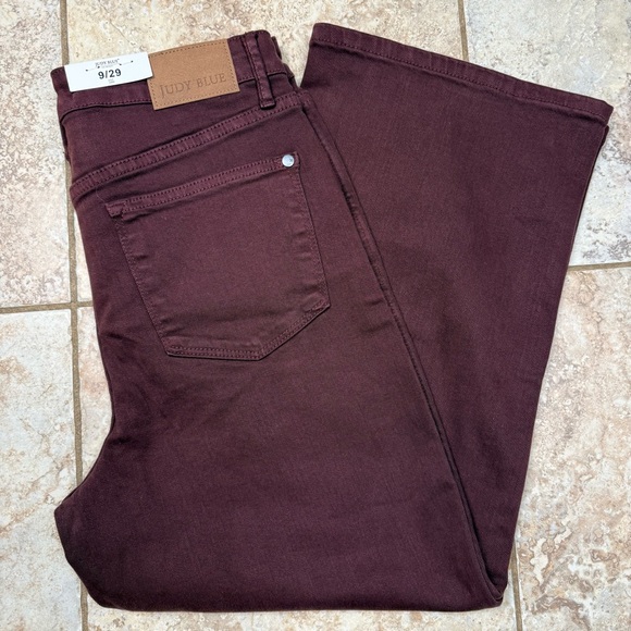 Home Judy Blue Maroon High Waist Tummy Control Garment Dyed Wide Leg Crop - Picture 1 of 8